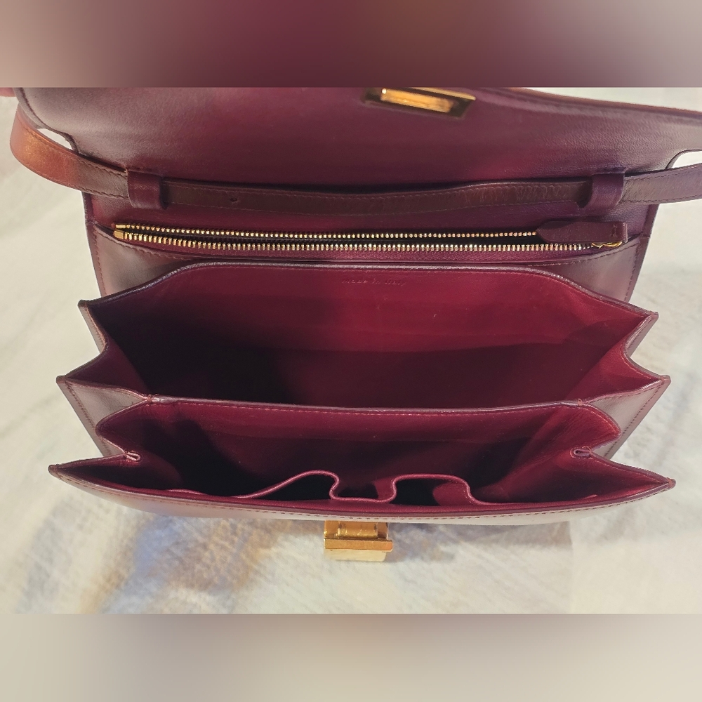 Celine Classic Box Leather Medium Bag Flap Purse Teen Triomphe Burgandy Brown - Picture 4 of 16